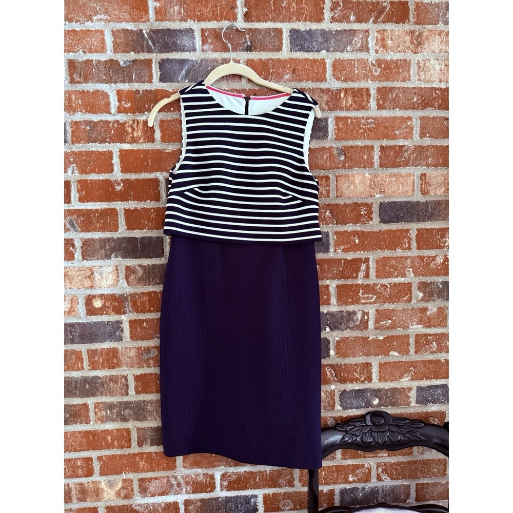 Eliza‎ J Dress Size 6 Navy White Striped Top Solid Bottom Sleeveless Popover